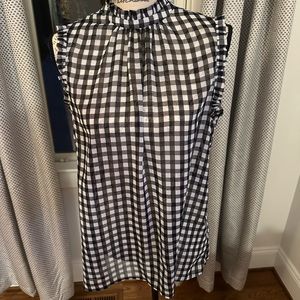 Black and white check sleeveless sheer top